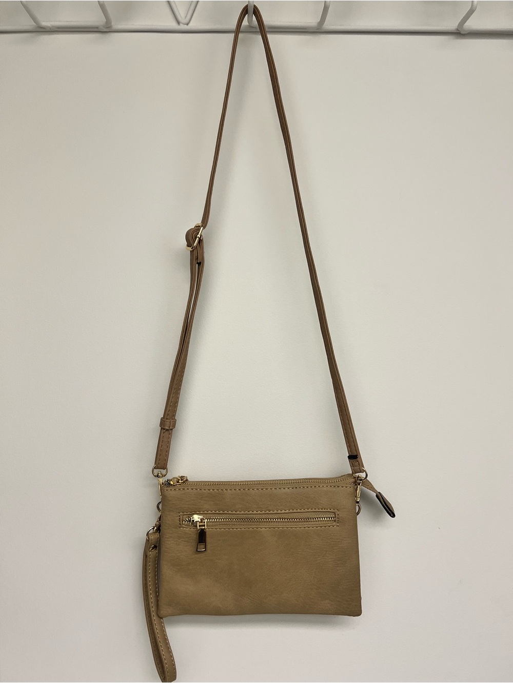 Casual Tan Crossbody Wristlet Bag